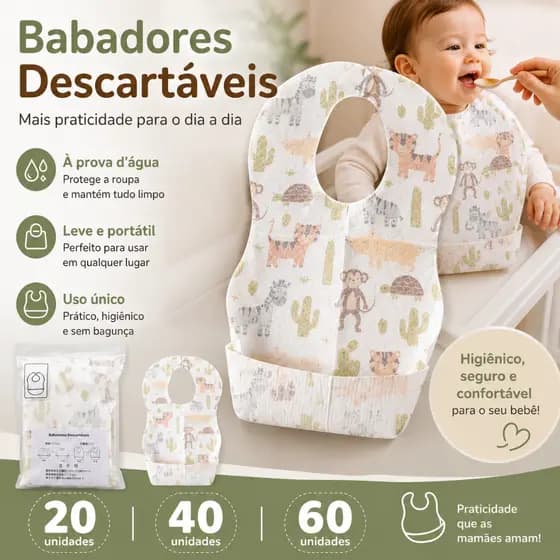 Babadores descartáveis ​​impermeáveis ​​para bebês,  20/40/60 unidades, fáceis de transportar e altamente absorventes.