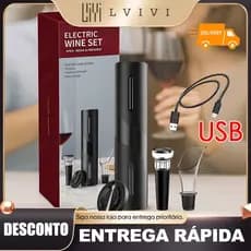 Kit Abridor Saca Rolhas a Recarregável COM Usb Garrafa De Vinho Automático
