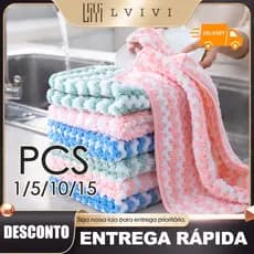 Pano de limpeza reutilizável de microfibra, 25cm x 25cm, altamente absorvente, fácil de limpar, pacote com 1/5/10/15 uni