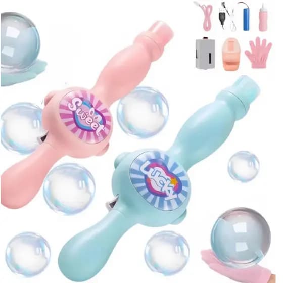Brinquedo Varinha Máquina Bolha De Sabão Com Fumaça E Luvas nas cores azul e rosa