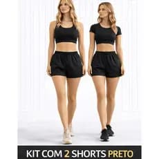 Kit 2 Shorts Feminino 2 em 1 Dry Fit Academia Corrida Treino Com Bolso Para Celular