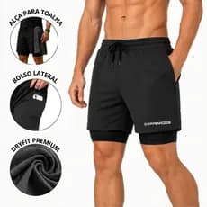 Bermuda Masculina Academia 2 em 1 Dry Fit com Compressão Bolso Celular Treino Corrida Short