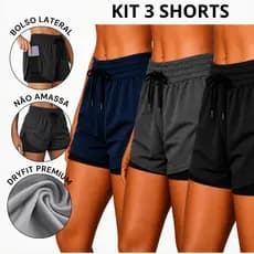 Kit 3 Shorts Feminino 2 em 1 Dry Fit com Bolso para Celular Ideal para Corrida, Academia e Treino