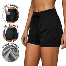 Shorts Feminino 2 em 1 Com Bermuda de Compressão e Bolso para Celular Academia Treino Corrida