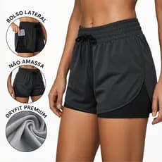 Short Feminino 2 em 1 Dry Fit com Bolso para Celular Ideal para Corrida, Academia e Treino