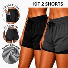 Kit 2 Shorts Feminino 2 em 1 Dry Fit com Bolso para Celular Ideal para Corrida Academia e Treino