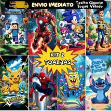 Kit 2 Toalhas de Banho, Praia, Piscina,Toalha Grande Banhão, Stitch, Patrulha, Pokemon, Envio Rápido