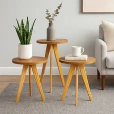 Kit Mesas Laterais Decorativas Madeira Maciça – Mesa de Canto, Apoio ou Centro | 2 ou 3 Unidades
