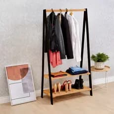 Arara Para Roupas Com 2 Prateleiras Madeira Maciça