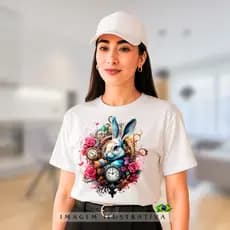 Camiseta Feminina Coelho estamapa DTF de alta qualidade 100 % algodão, confortavel em promoção