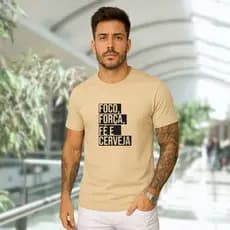 Camiseta Masculina 100 % Algodão, Foco e Fe, Premium, Casual,  Estilo de rua, Looks para o Trabal