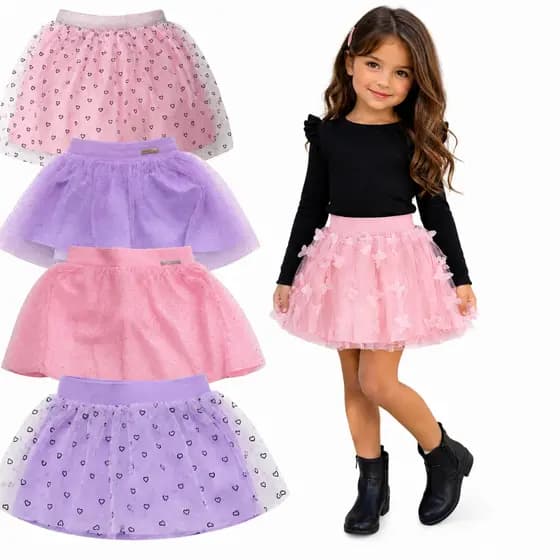 Saia Infantil de Tule com Duplo Forro do Tamanho 01 ao 08 | Saia para menina