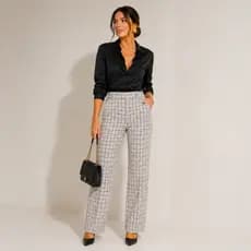 Calça Feminina Tweed Elegante Chique Confortável Cintura Alta Outono Inverno do P ao GG