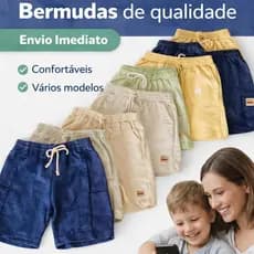 Kit Bermuda Infantil Menino de Moletom do Tamanho 1 ao 8 Sortido | Bermuda Cargo Infantil Menino de Moletom