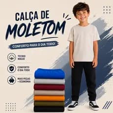 Calça Moletom Infantil Menino do Tamanho 01 ao 08 Anos | 1 Unidade ou Kit 2/3/4 Calça de Frio Grossa para Criança