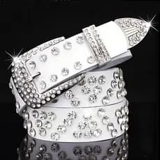 Com cinto de diamante feminino couro strass diamante moda All-Match branco decorativo senhoras pino fivela Jeans cinto l