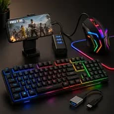 Kit Mobilador Gamer Completo Teclado Mouse Gamer Led Rgb Otg Micro USB Tipo C e V8