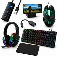 Kit Mobilador Gamer Completo Com Fone Headset Mouse Teclado Rgb Para celular Micro USB V8 Free fire