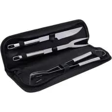 Jogo Para Churrasco 3 Pçs Faca Pinça Garfo Aço Inox e Maleta