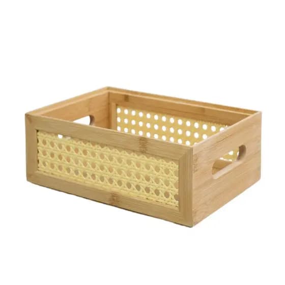 Caixa Organizadora Empilhável de Bambu e Palhinha 24cm Oikos