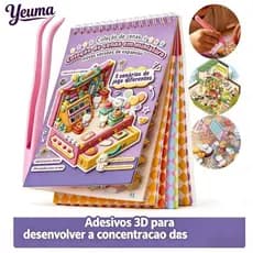 Caderno Adesivos 3D Kawaii 8 Cenários | DIY Miniatura + Pinça