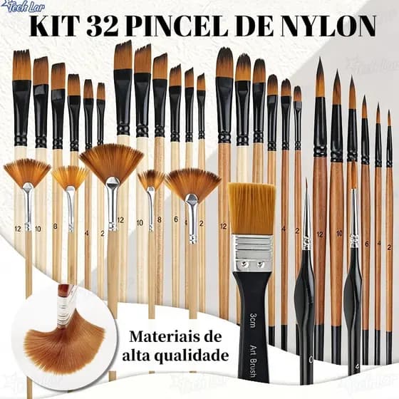 Kit 32 Peças Pincéis De Pintura Para Acrílica, Cerdas De Nylon Premium Com Redondo, Filbert, Plano, Ventilador-TL