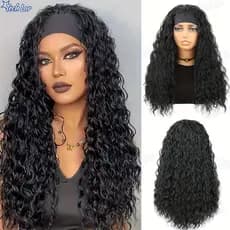 70CM Peruca Cacheada Peruca longa Peruca de faixa na cabeça Peruca de cabelo cacheado Para uso diário-TL