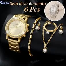 Conjunto 6PCS Relógio Mulher Moda Quartzo Borboleta Marca De Luxo Desenho Senhoras Pulseira De Aço Inoxidável-TL