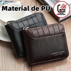 Carteira Masculina Com Zíper Colorido-Cartão Vintage De Couro PU De Grande Capacidade E Porta-Moedas-BT