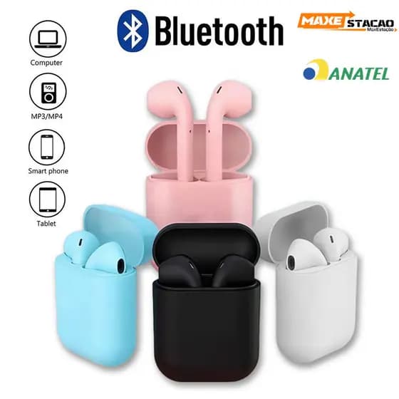 Fone de ouvido intra-auricular Bluetooth i12 TWS sem fio Macaron