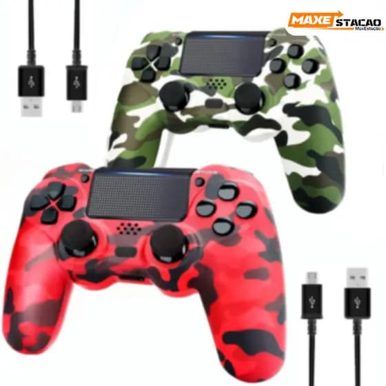 Controle Gamer Sem Fio Design Camuflado Compatível com PS4 e Cabo USB Incluso