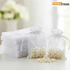 Kit 10/20/50/100 Saquinhos de Tule 7x9 9x12 10x15 Branco para Lembrancinhas