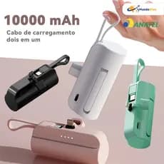 Bateria Externa 10000mAh Compacta com Carregador Sem Fio | Dupla Entrada (iPhone/Tipo-C)