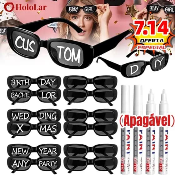 Oculos Vintage Retro Preto Liso + Caneta Giz Festa Casamento Evento Balada Despedidas Cor Preto-HL