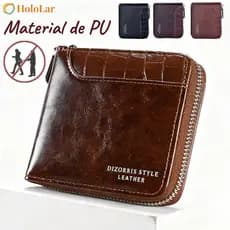 Carteira Masculina Com Zíper Colorido-Cartão Vintage De Couro PU De Grande Capacidade E Porta-Moedas-HL