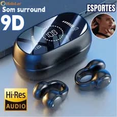 Fones de ouvido estéreo Bluetooth sem fio com baixo esportivo na orelha impermeável construído no microfone HL