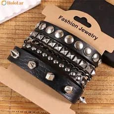 Pulseira de couro PU estilo gótico punk, única para festas de Halloween e Natal-HL