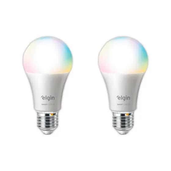 2 Lâmpadas Inteligente Smart Color 10W Elgin RGB Wifi Compatível com Alexa e Google Home