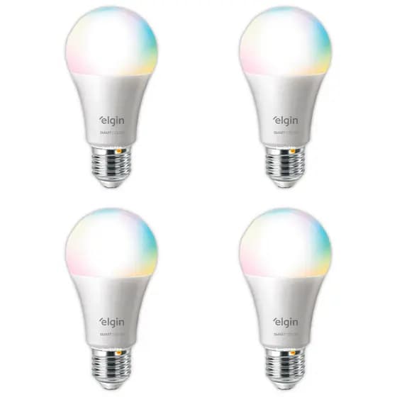 KIT COM 4 LÂMPADAS INTELIGENTES ELGIN SMART COLOR 10W RGB WI-FI (A60 / E27) | BIVOLT | ALEXA/GOOGLE