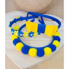kit 3 Lindas Tiaras Azul e Amarelo Arquinho Diadema Kit Tiara 3 Peças Acessório de Cabelo Infantil Tiara Menina