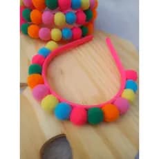Tiara Com Pompons Grandes Coloridos (UNIDADE) Acessório de Cabelo Infantil Tiara Arquinho Menina Tiara Infantil