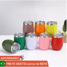 kit com 5- 10 Copos Térmico 350ML Inox Com Tampa Acrílica Varias Cores-LEGAL