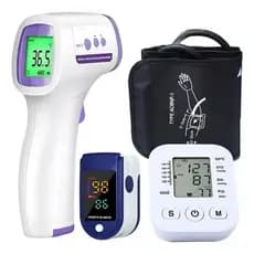 Kit 3 em 1 Nebulizador Portátil USB + Aparelho de Pressão com Voz + Termômetro Digital USB Recarregável - Completo
