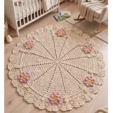 Tapete de crochê para quarto de bebê menina florzinhas