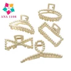 ANA 1108 KIT 4 PCS Prendedor/Piranha/Presilha  Grande de Cabelo com Detalhes de Perola