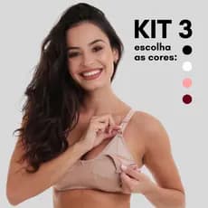 Kit 3 Sutiã de Amamentação Tecido Duplo Sustentação Confortável Abertura Fácil