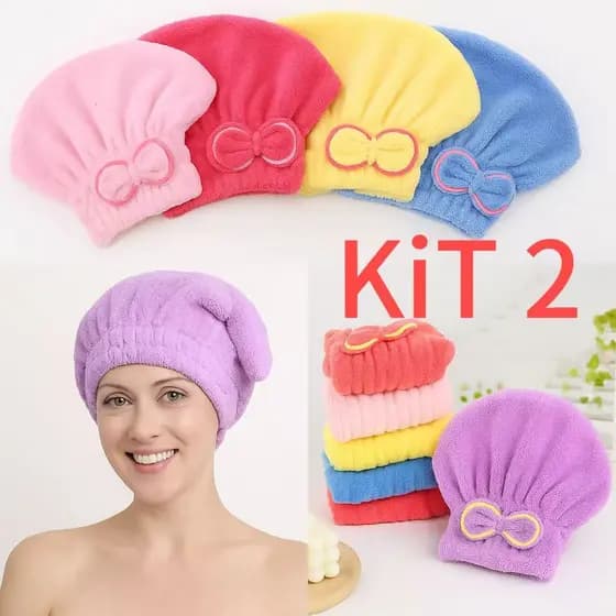 KIT 2  lã coral Touca Pós Banho Secagem Rápida Com Laço De Borboleta Produtos Femininos