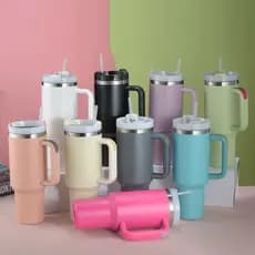 Copo com Alça e Canudo 1200ml Térmica Parede Dupla Grande Capacidade Caneca Quente e Frio
