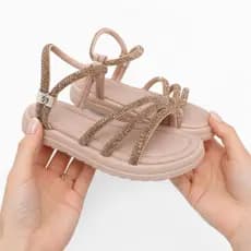 Sandália Infantil Feminina Menina Três Tiras Strass Brilho