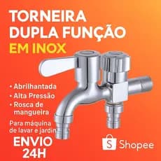 Torneira Esfera 2 Saídas Maquina Tanque Lavanderia 1/2 E 3/4 Metal Cromado Bico Removível Cromada Torneira